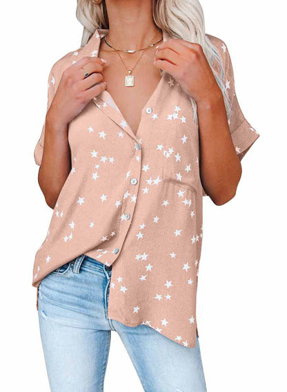 Heather – Short T-Shirt with Star Pattern and V-Neck