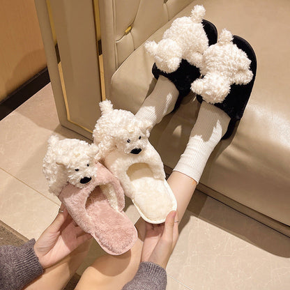 Mary – Fluffy Cotton Puppy Slippers for Women