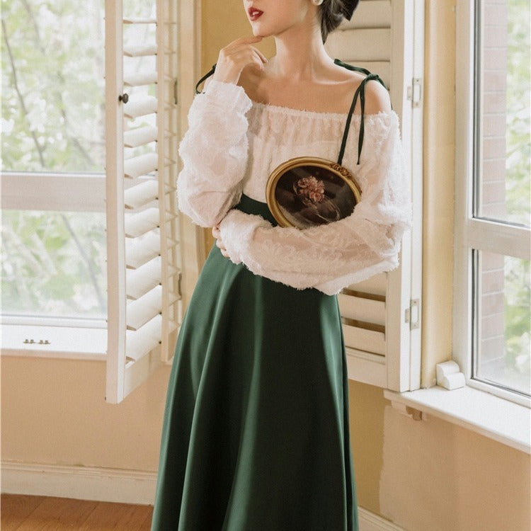 Sophie – Elegant Long Sleeve Top with Suspender Skirt