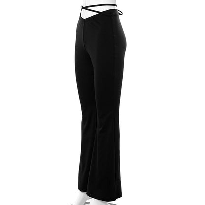 Esme – V-Shaped Cropped Flared Track Pants with Cross Straps