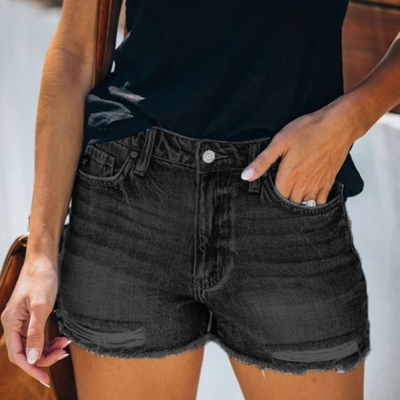 Ann – Summer Denim Shorts with Fringe for Women