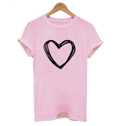 Rebecca – Heart Pattern Women's T-Shirt, Short Sleeve, Round Neck, Relaxed