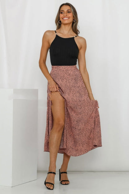 Sara – Long A-Line Skirt with Leopard Print