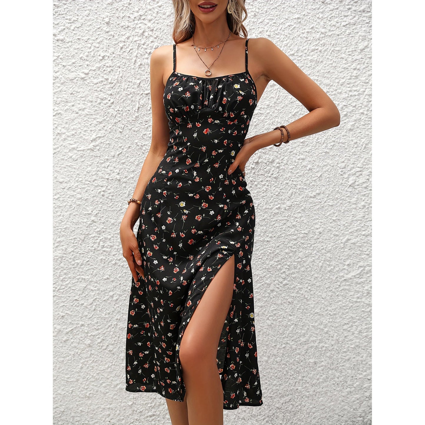 Natasha – Summer Maxi Dress with Polka Dot and Flirty Slit