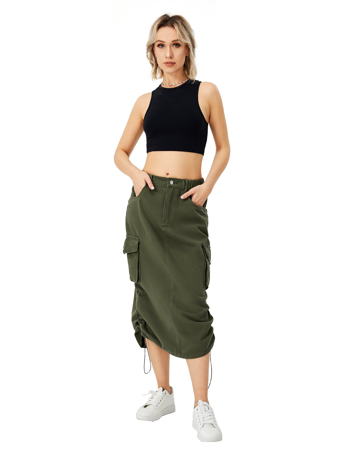 Sandra – Long Cargo Skirt with High Waist and Front Slit