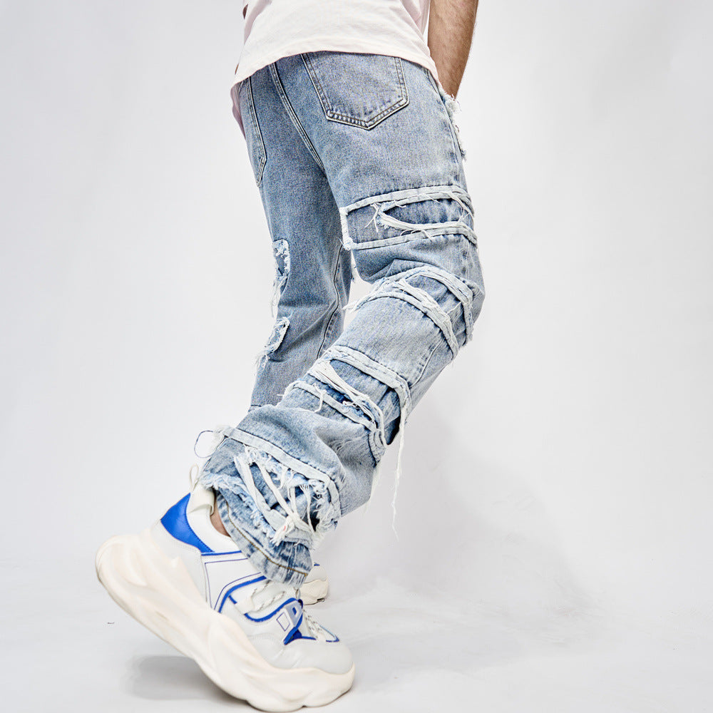 Clifford – Men's Hip-Hop Jeans with Patchwork and Straight Cut