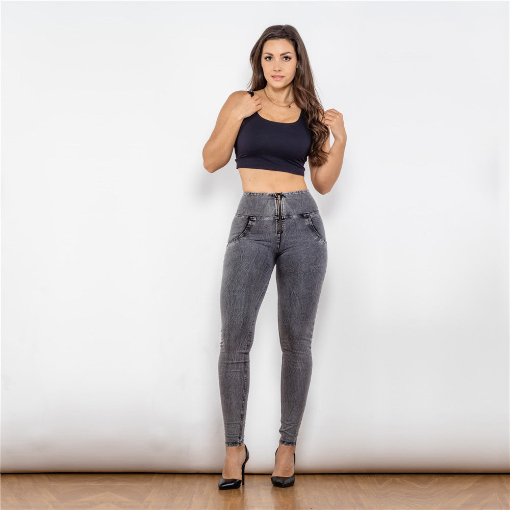 Tamara – High-Waisted Gray Jeggings with Push-Up Effect and Anti-Cellulite Feature