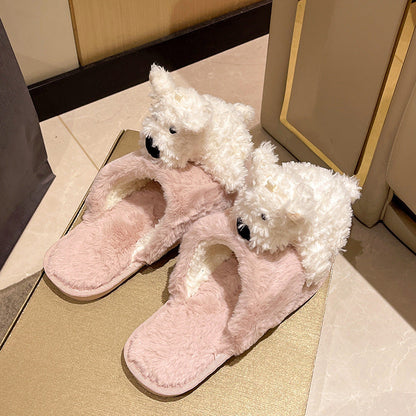 Mary – Fluffy Cotton Puppy Slippers for Women