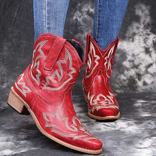 Audrey – Cowgirl Boots with Embroidery and Wedge Heel