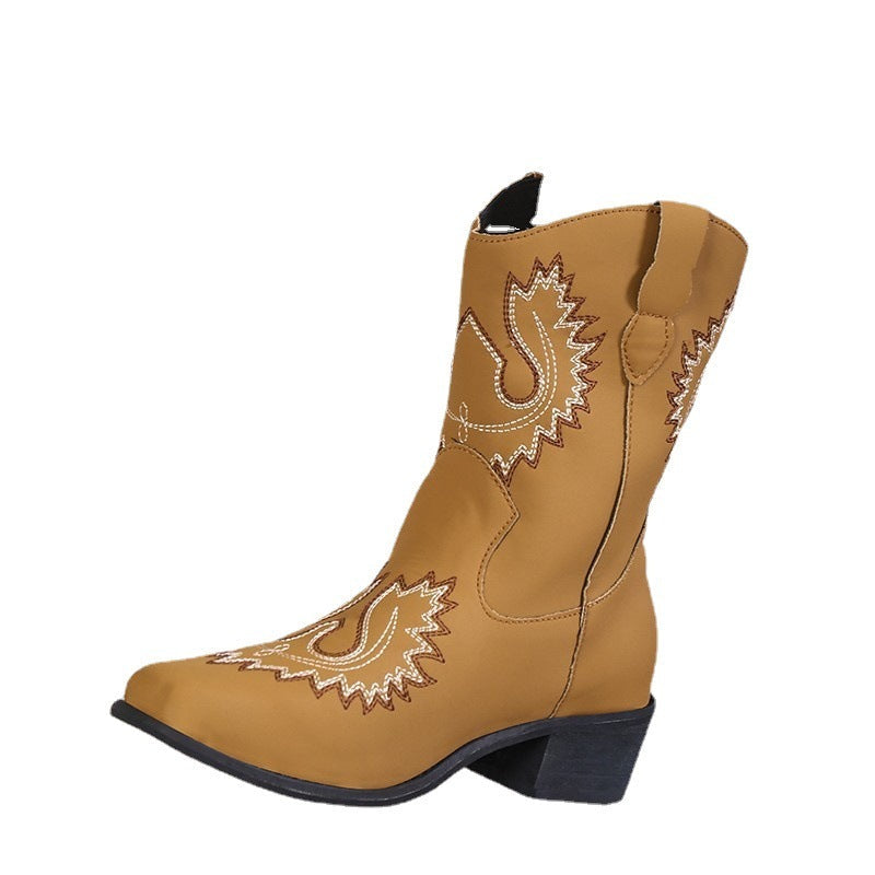 Natasha – Embroidered Western Boots with Chunky Heel