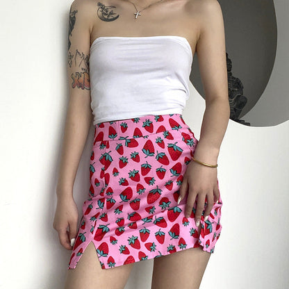 Lily – Cherry Print A-Line Mini Skirt with High Waist and Slit