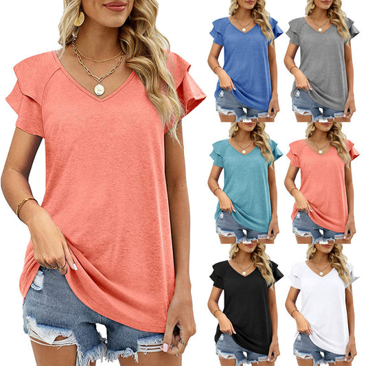 Sharon – Ruffled T-Shirt Blouse with Short Sleeves