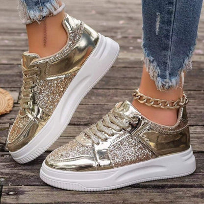 Tara – Sequin Lace-Up Sneakers with Non-Slip Sole