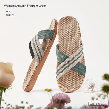 Gillian – Cross-Strap Linen Slippers