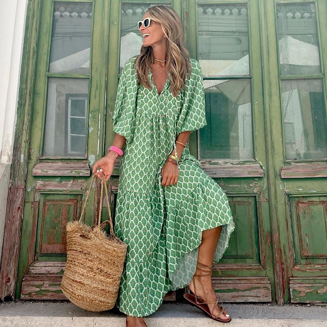 Joanne – Elegant Boho Dress with Vintage Print