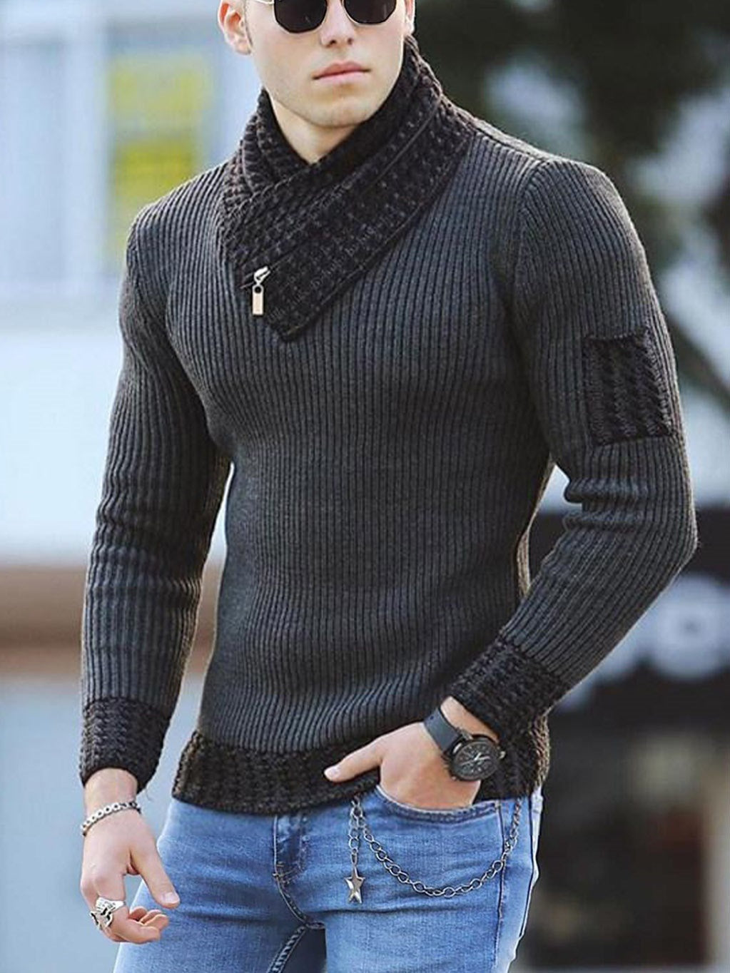 Geoff – Casual Slim Fit Knit Sweater with Shawl Collar