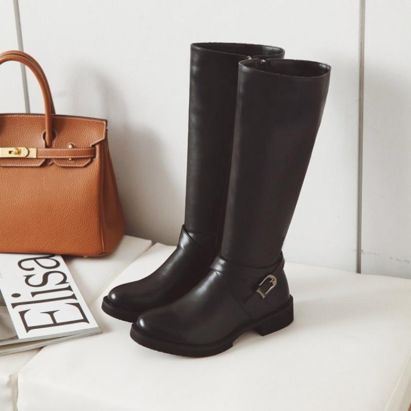 Chelsea – Flat Knee-High Boots with Buckle in Vegan Leather