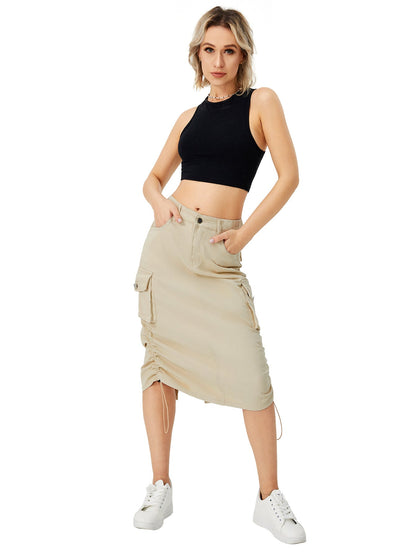 Sandra – Long Cargo Skirt with High Waist and Front Slit