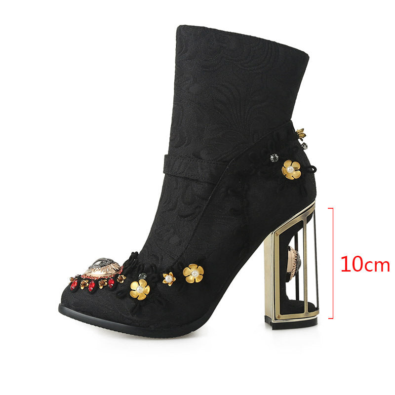 Janet – Embroidered Women's Boots with Bead Detail and Zipper