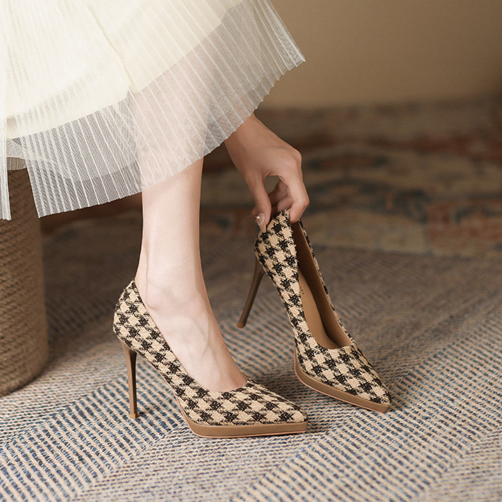 Alison – Pointed High Heels with Houndstooth Pattern