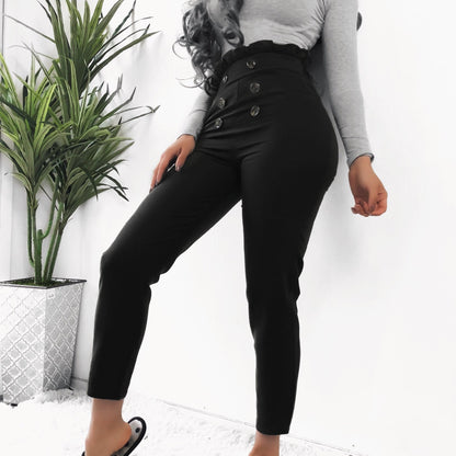 Michelle – Stylish Slim Pants with Lace Button Design