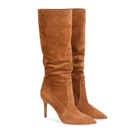 Abigail – Fashionable Stiletto Heel Boots in Premium Vegan Suede Brown