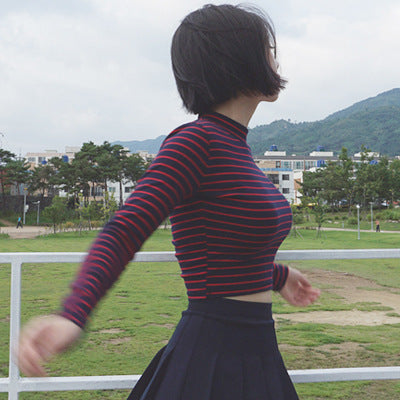 Danielle – Classic Striped Bustier Top with Turtleneck