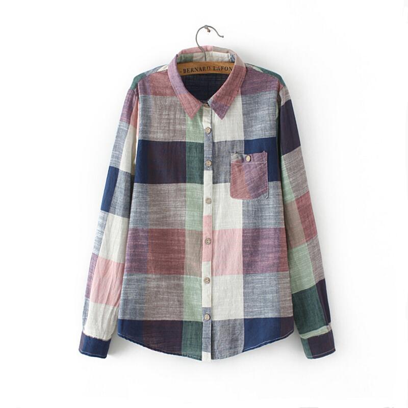 Lily – Vintage Plaid Blouse in Linen and Cotton with Long Sleeves