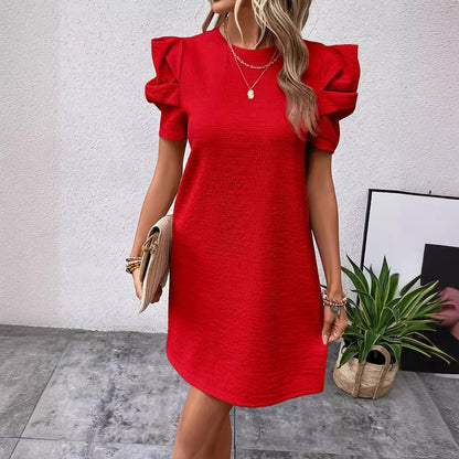 Jasmine – Tunic Dress with Puff Sleeves and Solid Color