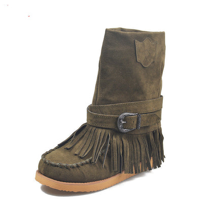 Victoria – Fashionable Women's Boots with Fringe and Buckle