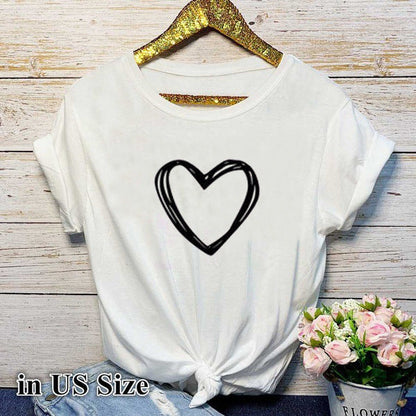 Rebecca – Heart Pattern Women's T-Shirt, Short Sleeve, Round Neck, Relaxed