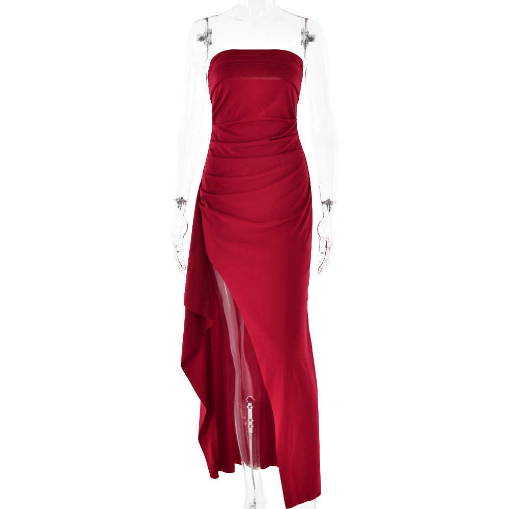 Gabrielle – Strapless Maxi Dress with Slit and Pleats