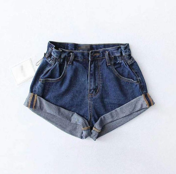 Brenda – High-Waisted Denim Shorts with Elastic Waist and Wide Leg