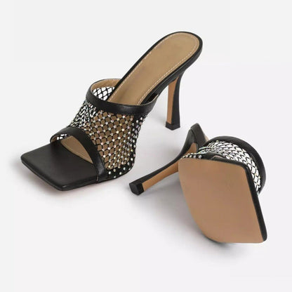 Sue – Mesh High Heels with Rhinestones