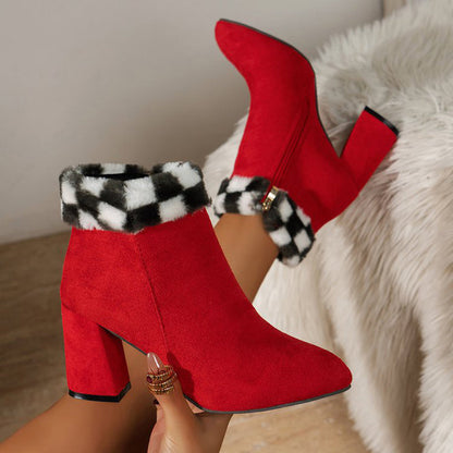 Lily – Fashionable Plaid Ankle Boots with Block Heel