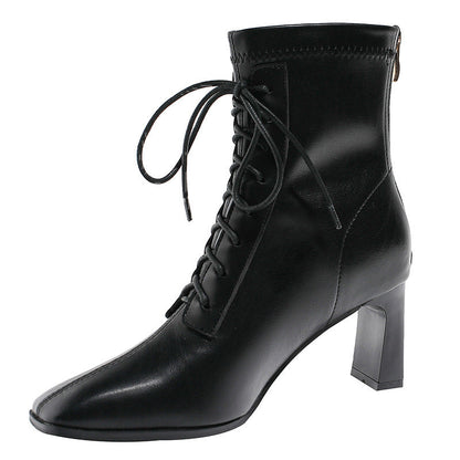 Julie – Women's Ankle Boots with Square Toe and High Heel in Vegan Leather