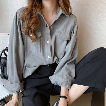 Shannon – Fashionable Blouse with Pockets and Long Sleeves