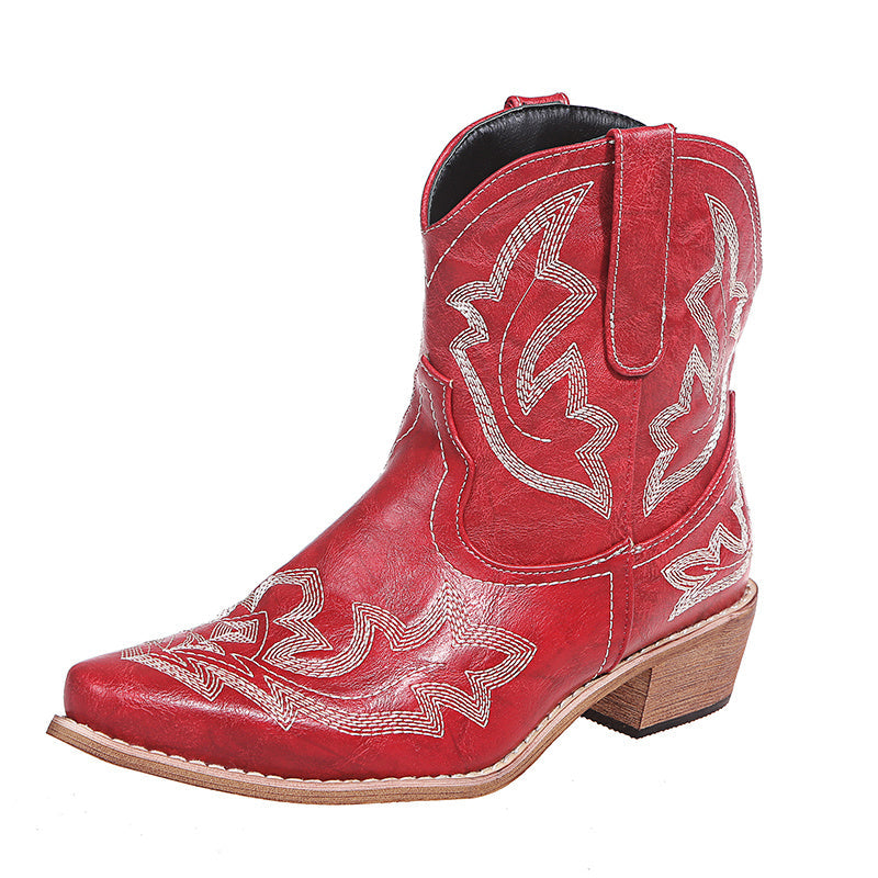 Audrey – Cowgirl Boots with Embroidery and Wedge Heel