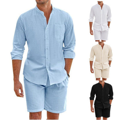 Robert – Summer Two-Piece Set with Long Sleeve Shirt and Shorts