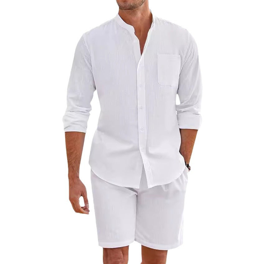 Robert – Summer Two-Piece Set with Long Sleeve Shirt and Shorts