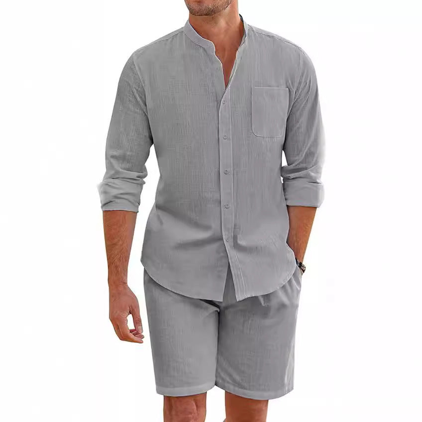 Robert – Summer Two-Piece Set with Long Sleeve Shirt and Shorts