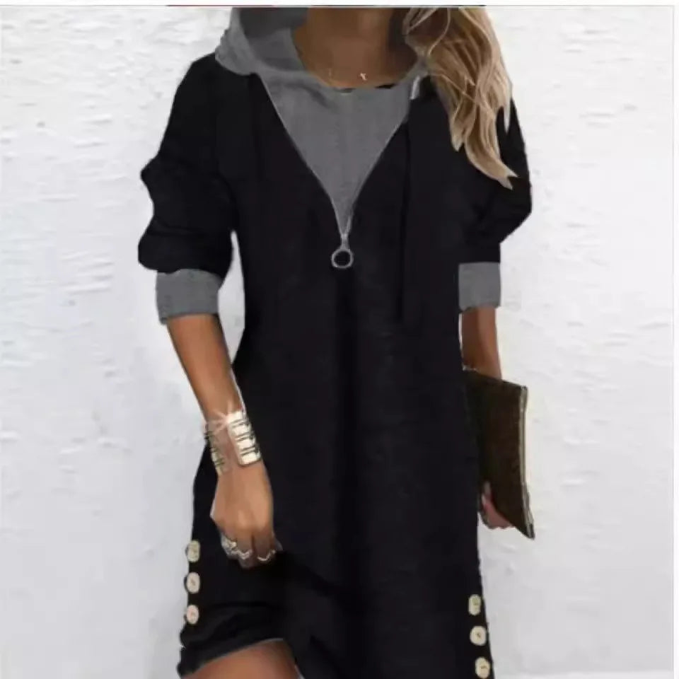 Adele – Women's Hooded Dress with Long Sleeves