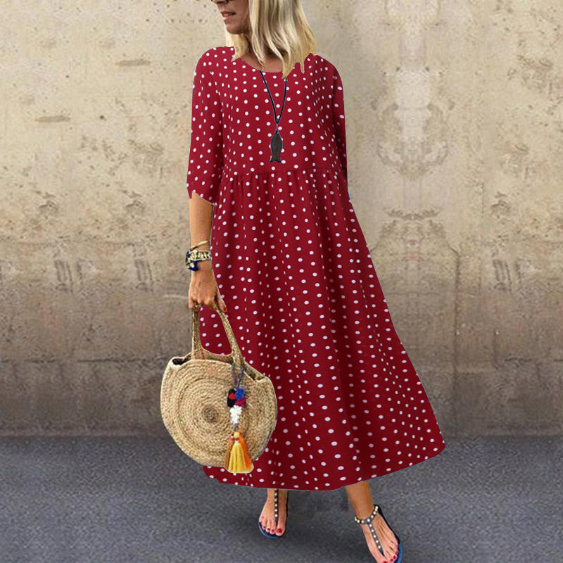 Judith – Elegant Polka Dot Mid-Sleeve Women's Tunic Dress