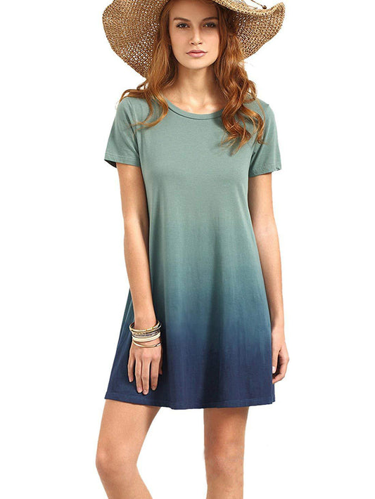 Rose – Short Sleeve Tunic Dress with Tie-Dye Gradient