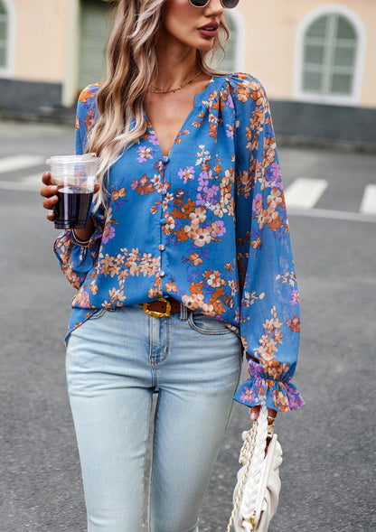 Sophia – Elegant Women's Blouse with Floral Print and V-Neck