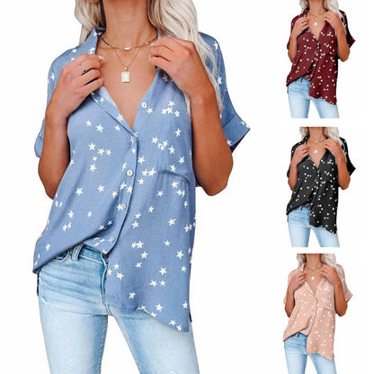 Heather – Short T-Shirt with Star Pattern and V-Neck