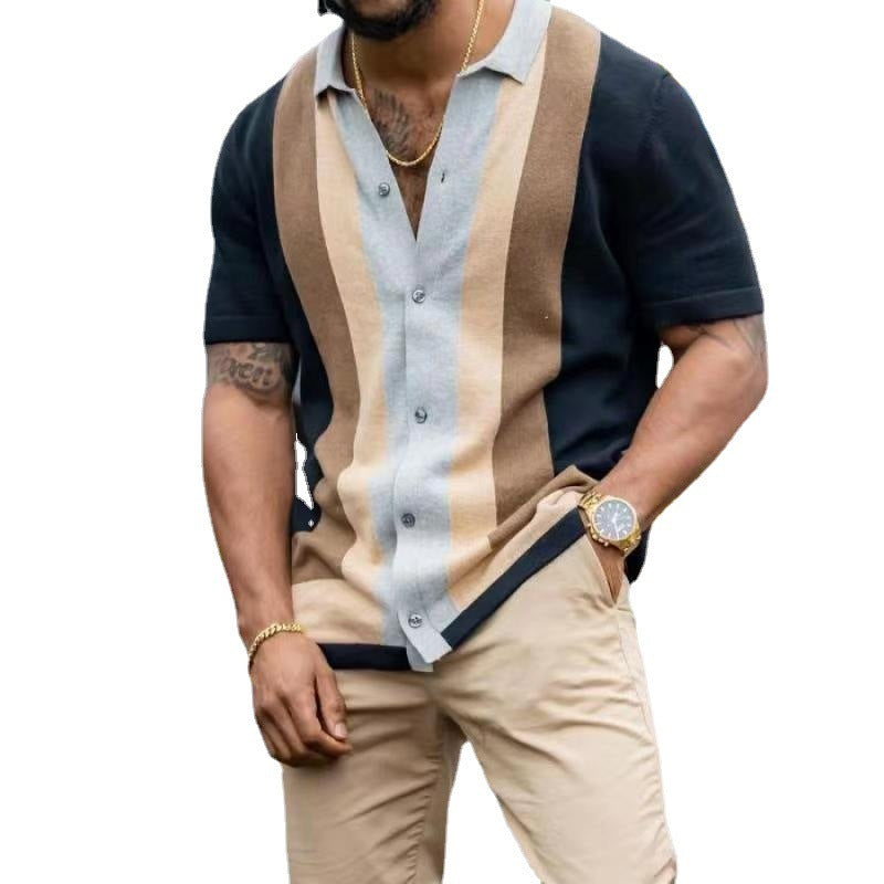 Dean – Striped Men's Casual Short Sleeve Knit Cardigan T-Shirt