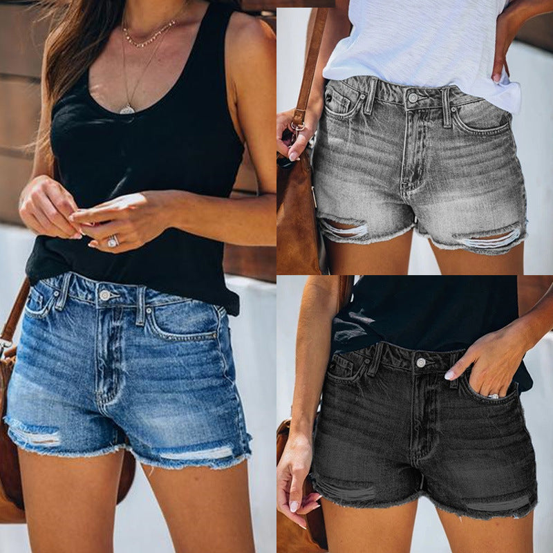 Ann – Summer Denim Shorts with Fringe for Women