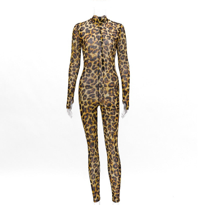 Susan – Fitted Women's Jumpsuit with Leopard Pattern