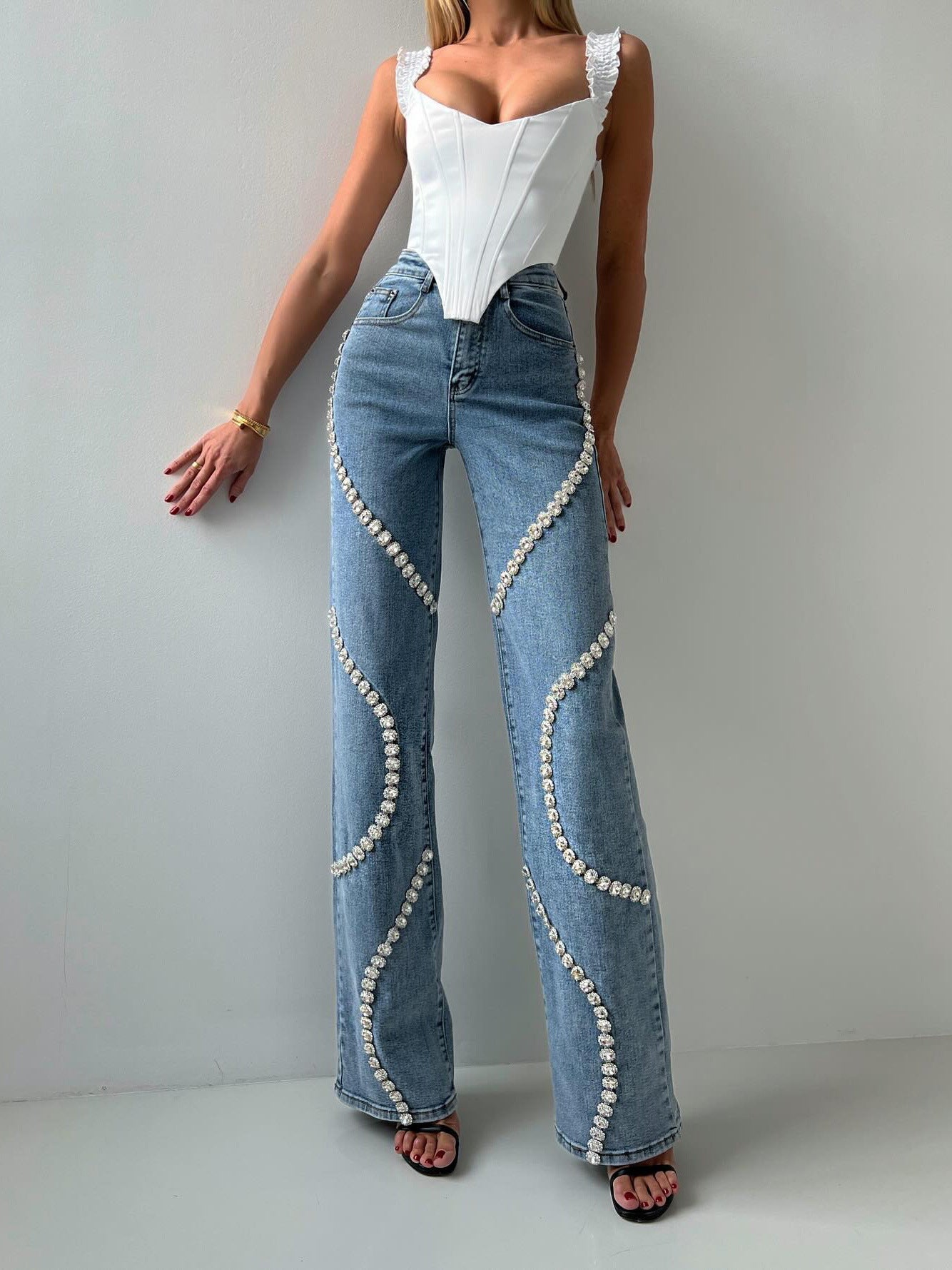 Catherine – Straight Women's Jeans with Rhinestone Design